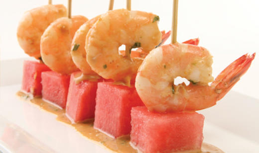 Watermelon and Shrimp Cocktail Skewers